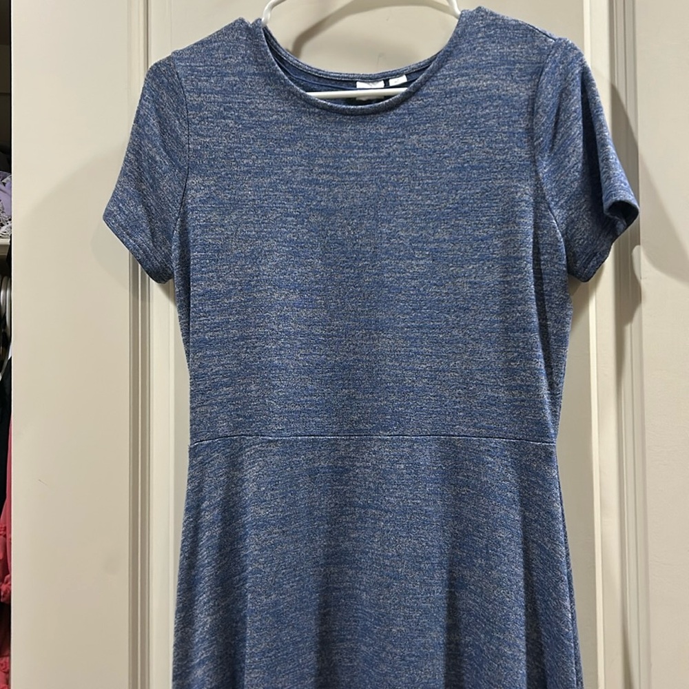 NWOT GAP Crewneck short sleeves pullover fit&flare bottom midi dress size S blue
